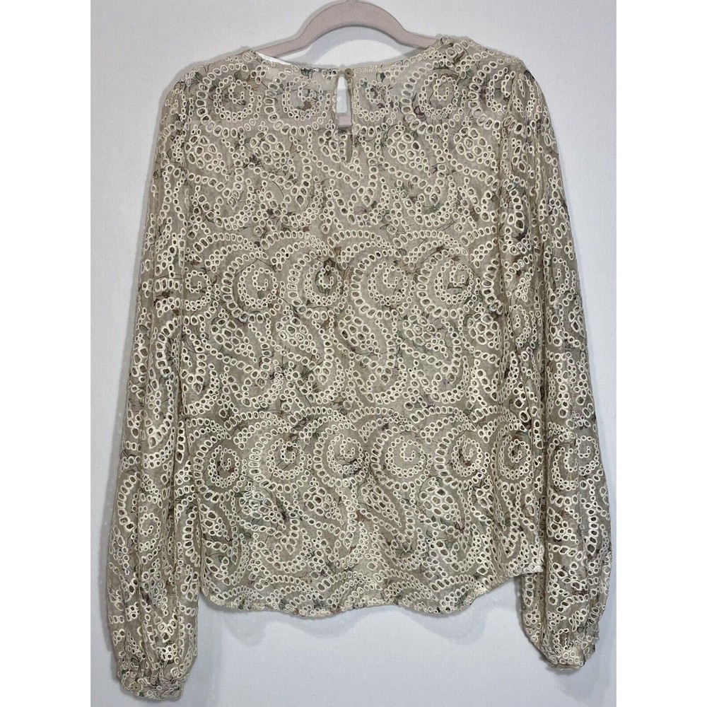 Veronica Beard Azar Eyelet Crochet Blouse Long Puff Sleeves Floral Womens 12 - Picture 2 of 4